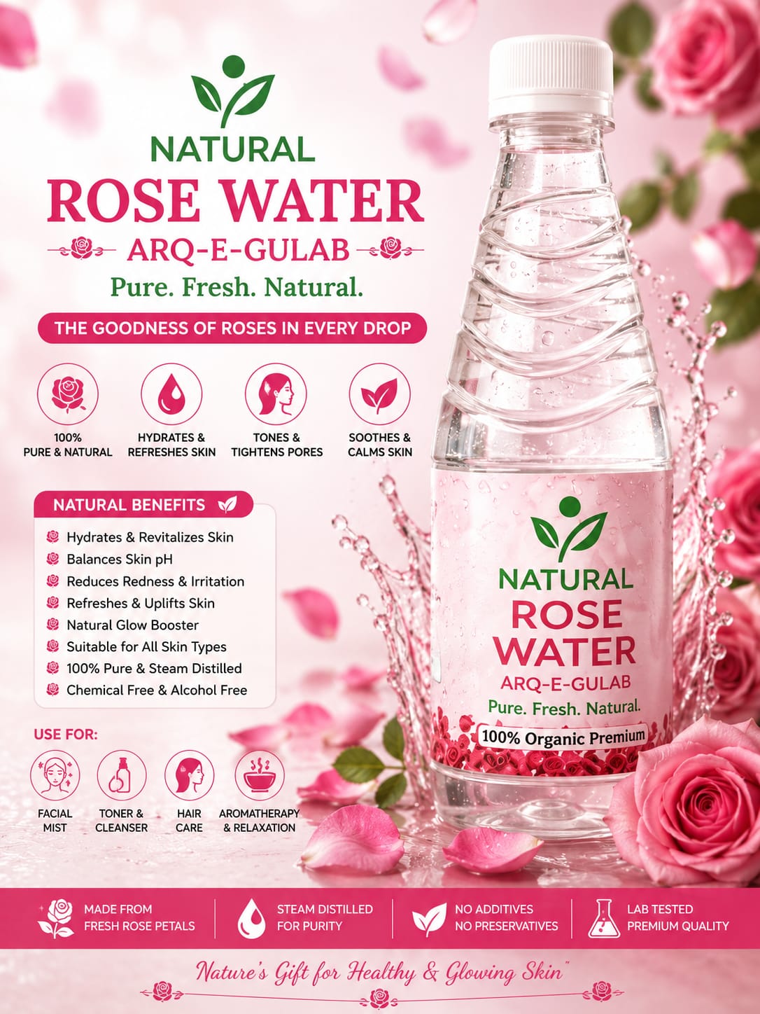 Natural Rose Water (Arq-e-Gulab)