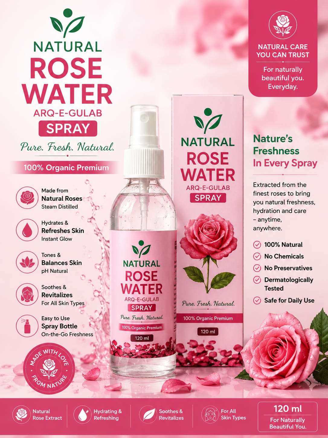 Natural Rose Water Spray (Arq-e-Gulab)
