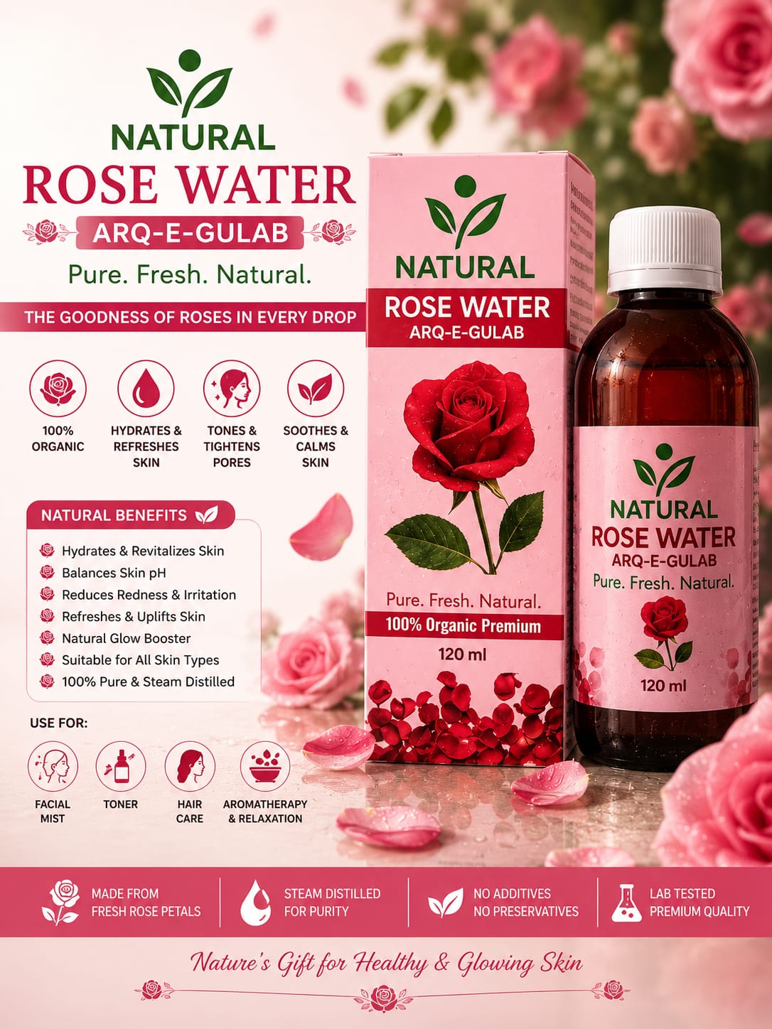 Natural Rose Water (Arq-e-Gulab)